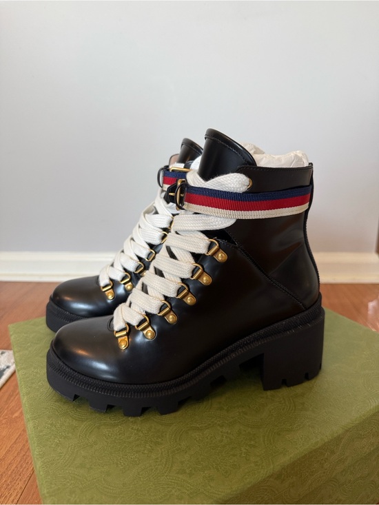 Gucci Shoes - Gucci Women's Leather Ankle Boot with Sylvie Web Size 37.5